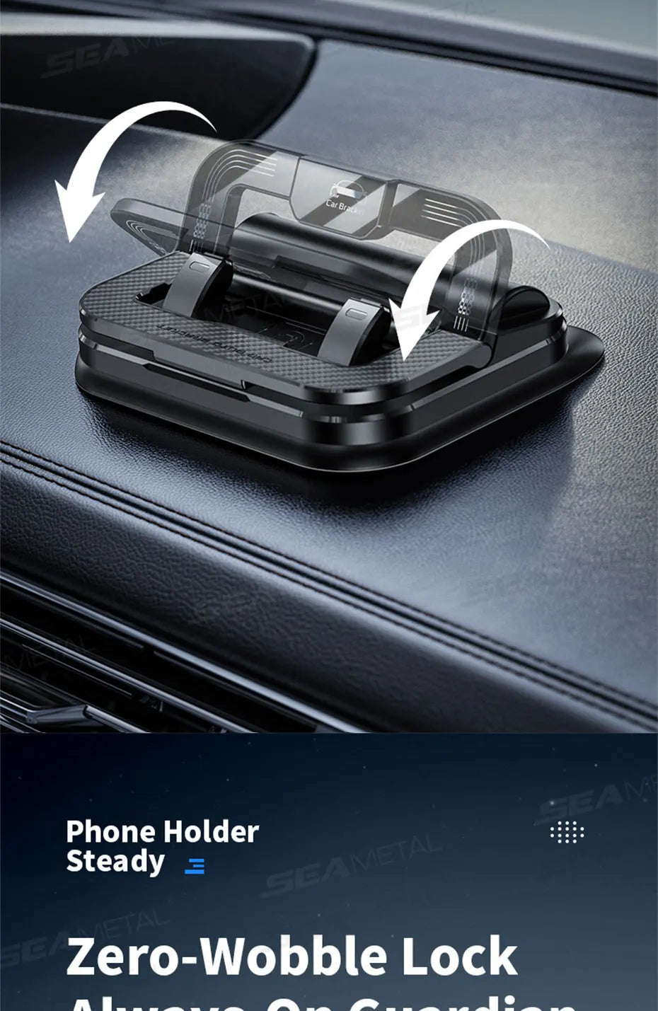 SEAMETAL Dashboard Car Phone Holder 360-Degree Rotation Head-Up Phone Mount Anti Slip Navigation Holder with Number Plate