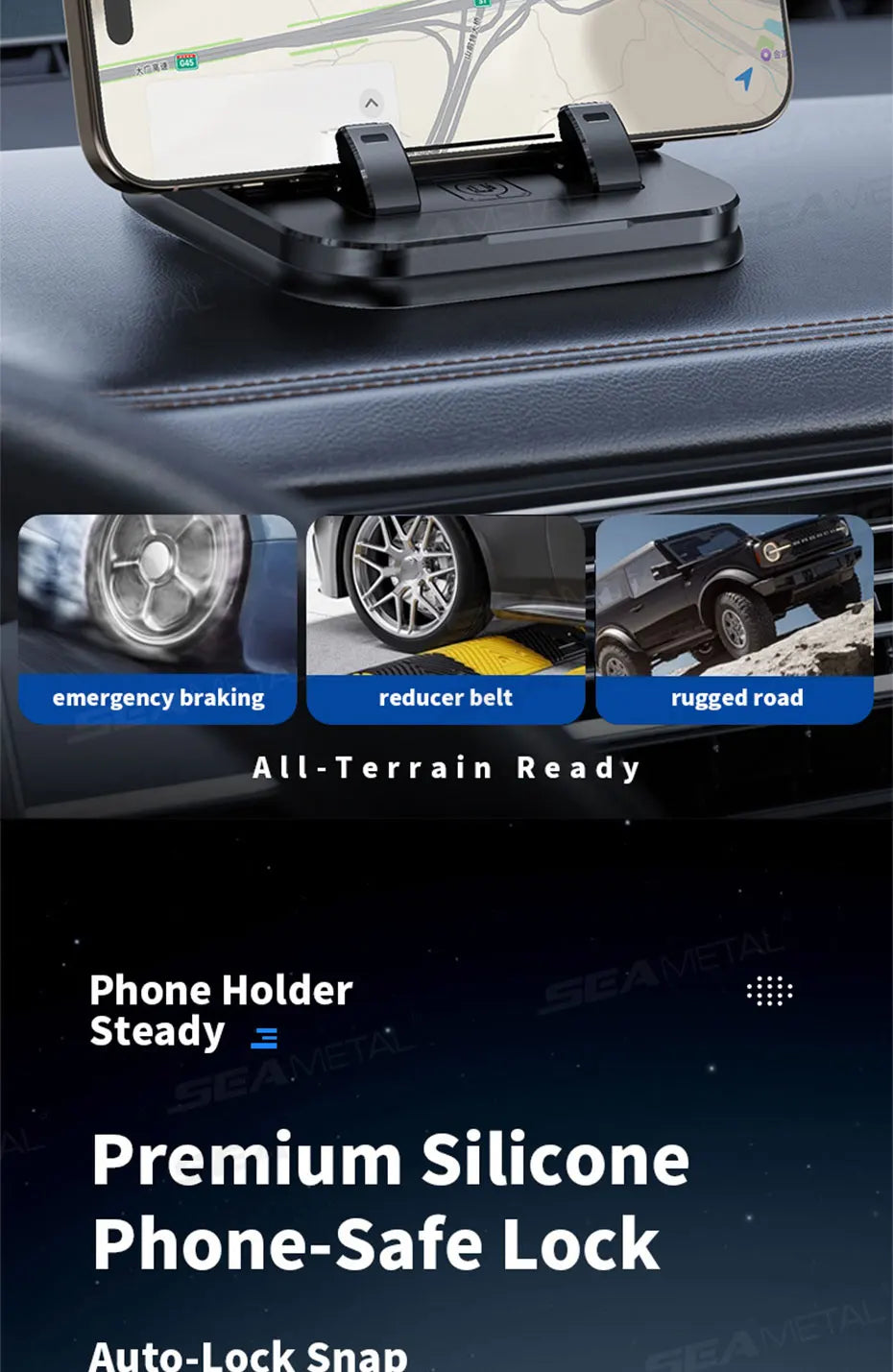 SEAMETAL Dashboard Car Phone Holder 360-Degree Rotation Head-Up Phone Mount Anti Slip Navigation Holder with Number Plate