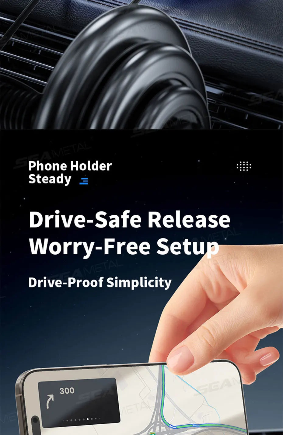 SEAMETAL Dashboard Car Phone Holder 360-Degree Rotation Head-Up Phone Mount Anti Slip Navigation Holder with Number Plate