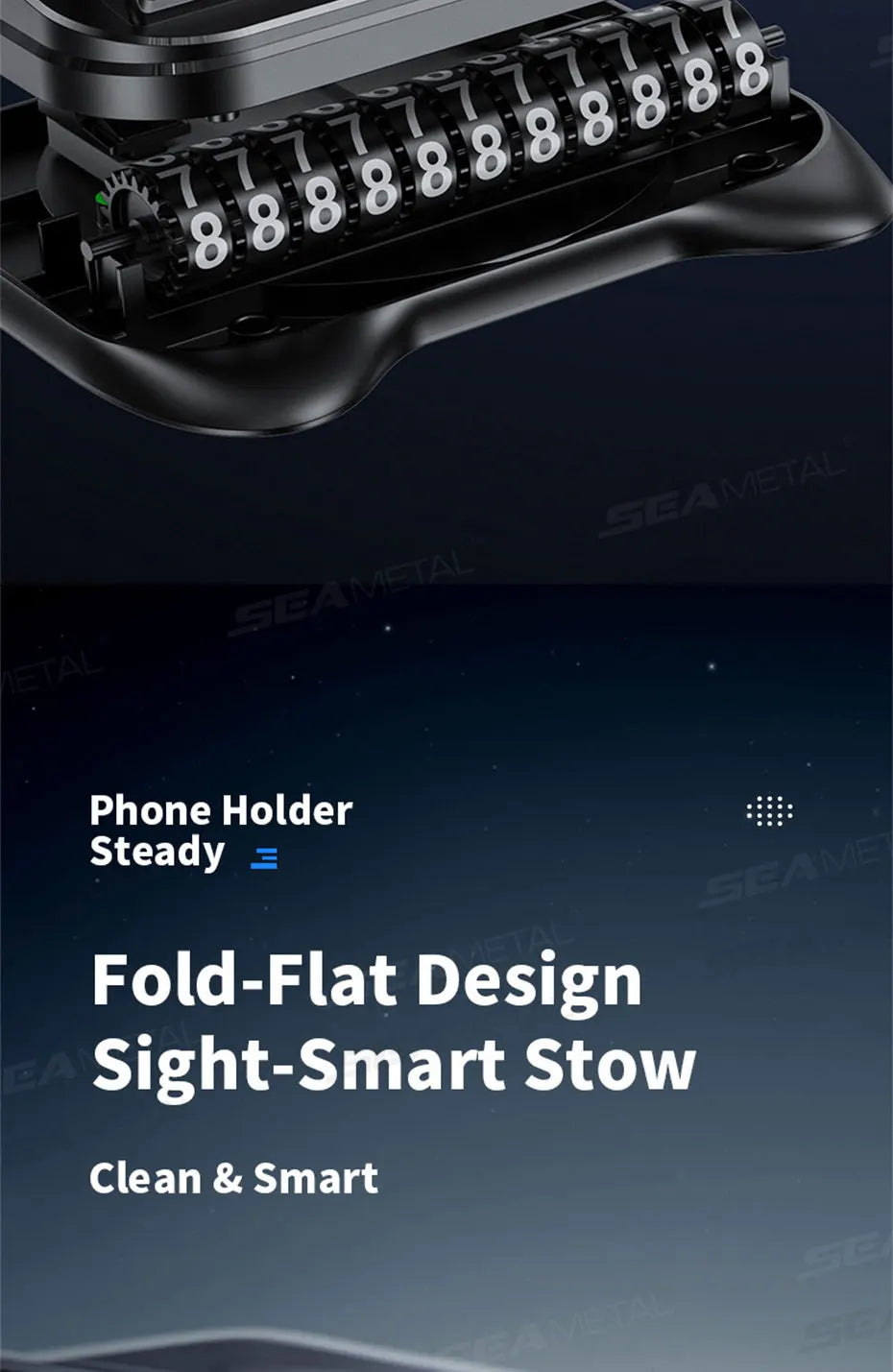 SEAMETAL Dashboard Car Phone Holder 360-Degree Rotation Head-Up Phone Mount Anti Slip Navigation Holder with Number Plate