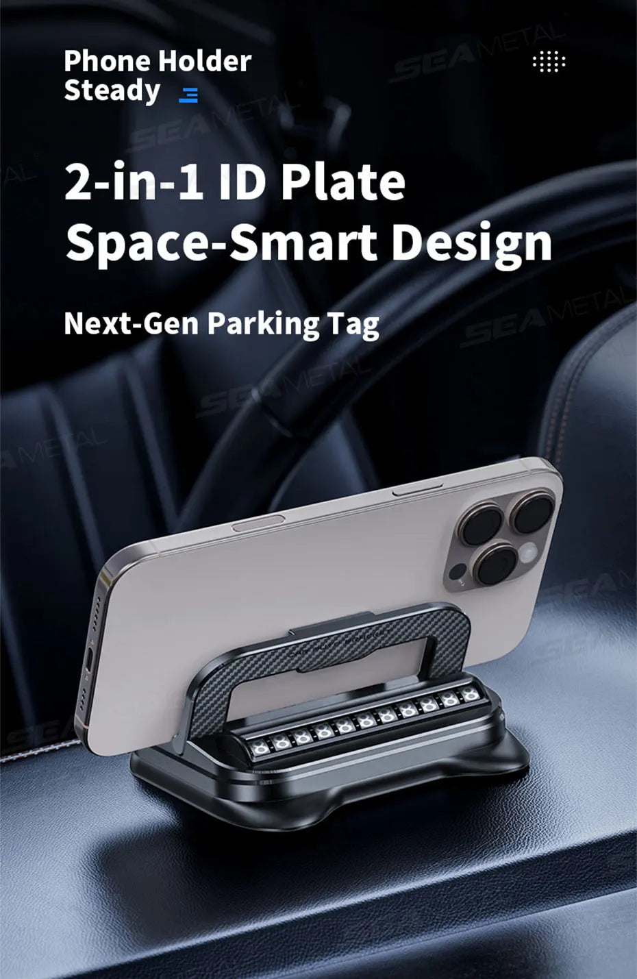 SEAMETAL Dashboard Car Phone Holder 360-Degree Rotation Head-Up Phone Mount Anti Slip Navigation Holder with Number Plate