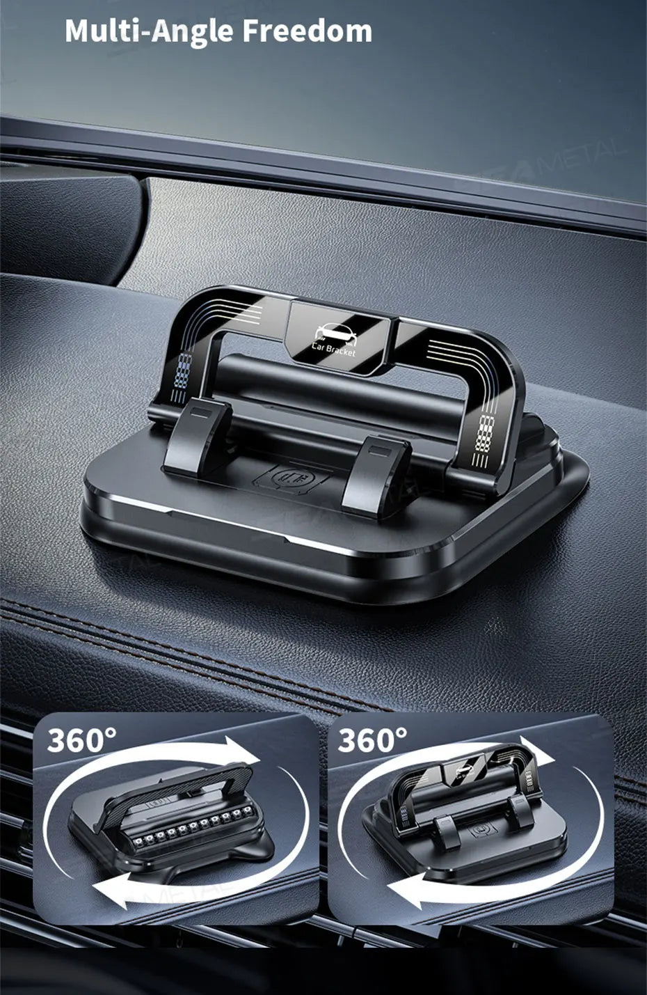 SEAMETAL Dashboard Car Phone Holder 360-Degree Rotation Head-Up Phone Mount Anti Slip Navigation Holder with Number Plate